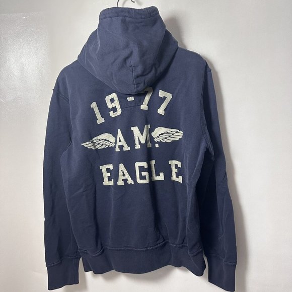 American Eagle Outfitters Other - American Eagle Hoodie Mens Medium Blue Logo Sweatshirt Active Pull Over Thick